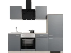 Flex-Well Exclusiv Küchenzeile Morena 220 cm Basaltgrau matt - San Remo Eiche