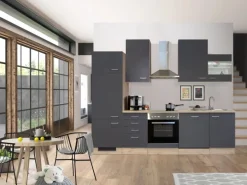 Flex-Well Exclusiv Küchenzeile Morena 280 cm Basaltgrau matt-San Remo Eiche hell