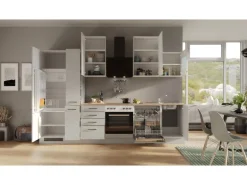 Flex-Well Exclusiv Küchenzeile Lund 310 cm Lichtgrau glänzend-Rauchgrau