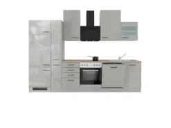 Flex-Well Exclusiv Küchenzeile Lund 310 cm Lichtgrau glänzend-Rauchgrau
