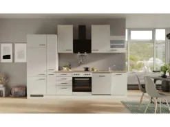 Flex-Well Exclusiv Küchenzeile Lund 310 cm Lichtgrau glänzend-Rauchgrau