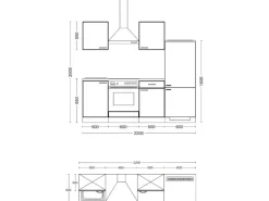 Flex-Well Exclusiv Küchenzeile Capri 220 cm Schwarz Matt-Endgrain Oak