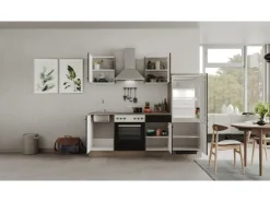 Flex-Well Exclusiv Küchenzeile Capri 220 cm Schwarz Matt-Endgrain Oak