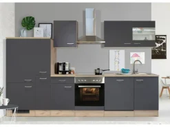 Flex-Well Exclusiv Küchenzeile Morena 310 cm Basaltgrau matt-San Remo Eiche hell