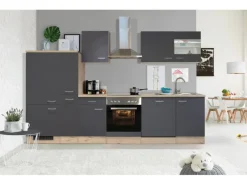 Flex-Well Exclusiv Küchenzeile Morena 310 cm Basaltgrau matt-San Remo Eiche hell