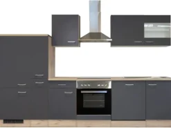 Flex-Well Exclusiv Küchenzeile Morena 310 cm Basaltgrau matt-San Remo Eiche hell