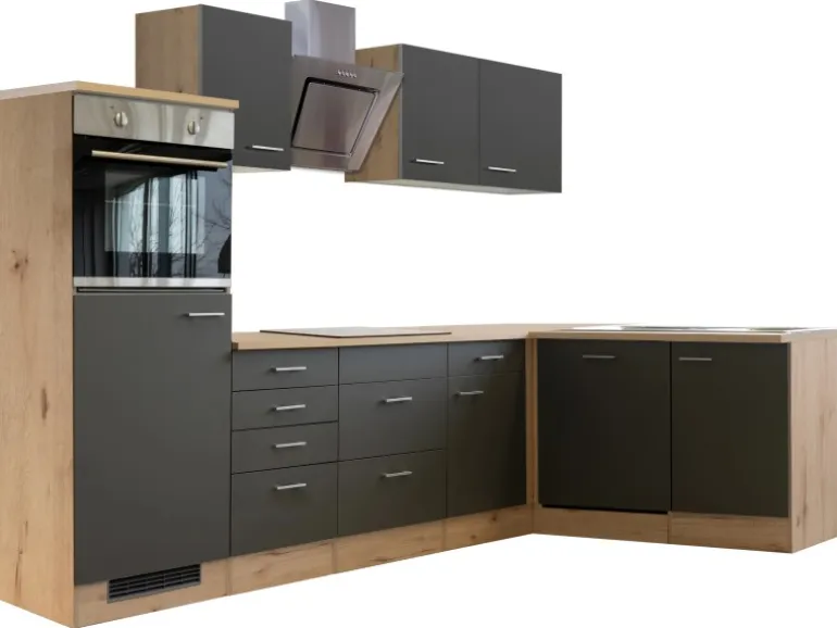 Flex-Well Exclusiv Winkelküche Morena 280x170 cm Basaltgrau Matt-San Remo Eiche