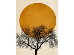 Fototapete Baum Sonnenuntergang Schwarz Weiß Gelb 2,00 m x 2,80 m FSC®