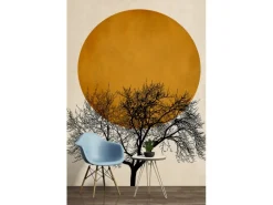 Fototapete Baum Sonnenuntergang Schwarz Weiß Gelb 2,00 m x 2,80 m FSC®