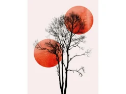 Fototapete Bäume Sonnen Mond Rot Schwarz Weiß 2,00 m x 2,80 m FSC®