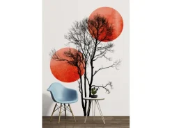 Fototapete Bäume Sonnen Mond Rot Schwarz Weiß 2,00 m x 2,80 m FSC®