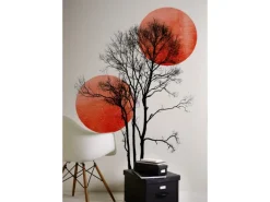 Fototapete Bäume Sonnen Mond Rot Schwarz Weiß 2,00 m x 2,80 m FSC®
