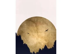 Fototapete Mond Wald Vögel Weiß Gold Schwarz 2,00 m x 2,80 m FSC®