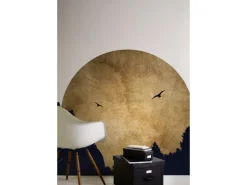 Fototapete Mond Wald Vögel Weiß Gold Schwarz 2,00 m x 2,80 m FSC®