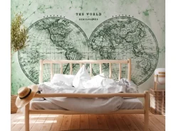 Fototapete Weltkarte Grün Grau Weiß 3,50 m x 2,55 m FSC®