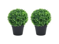 furnicato Künstliche Buchsbäume 2 Stk. mit Topf Kugelform Grün 32 cm