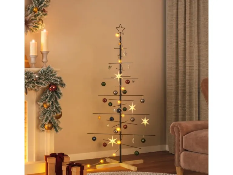 furnicato Weihnachtsbaum Metall mit Holzständer Schwarz 150 cm