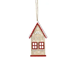 Haus zum Hängen aus Holz 14,5 cm Natur-Rot