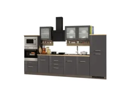 Held Möbel Küchenzeile Mailand 330 cm Grau Hochglanz-Grau Matt mit E-Geräten