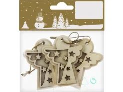 Holzanhänger Engel 6,2 cm Natur 3 Stück