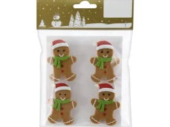 Holzklammern mit Lebkuchenmann 4er-Pack mit Filz 5,5 cm