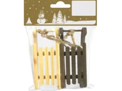 Holzschlitten zum Aufhängen 9,5 cm Braun 2 Stück