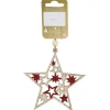 Holzstern zum Hängen mit Glitter 10,5 cm Rot/Natur