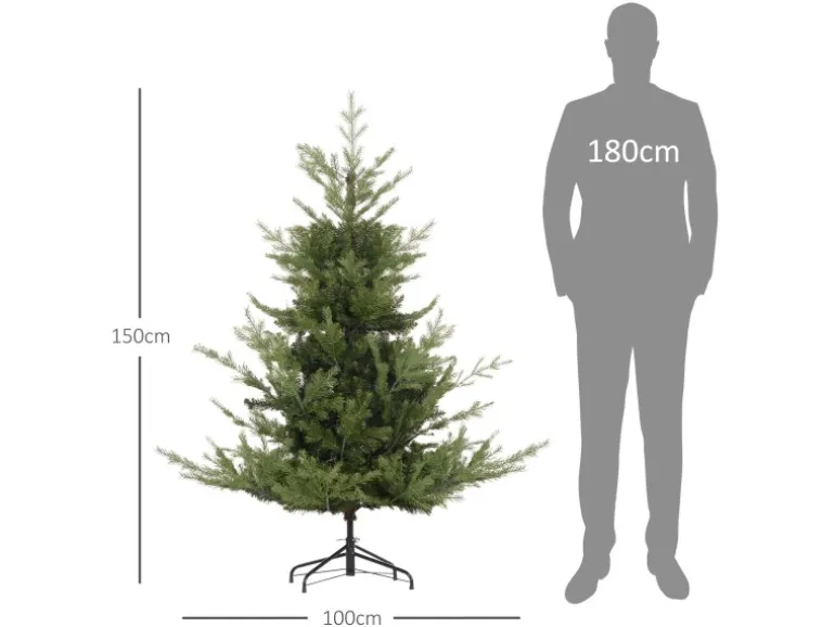 HOMCOM Breiter Weihnachtsbaum Kunststoff Metall 100 x 150H cm