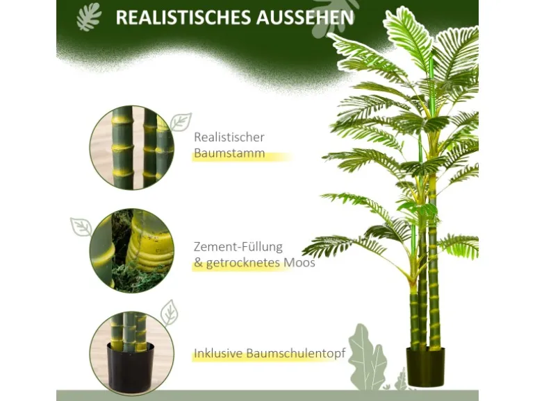 HOMCOM Künstliche Palme im Topf Kunstpalme PEVA 19,5L x 19,5B x 190H cm