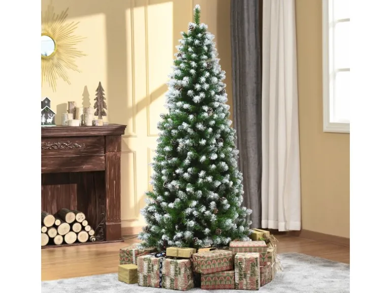 HOMCOM Künstlicher Weihnachtsbaum 180cm mit Kunstschnee 630 Astspitzen