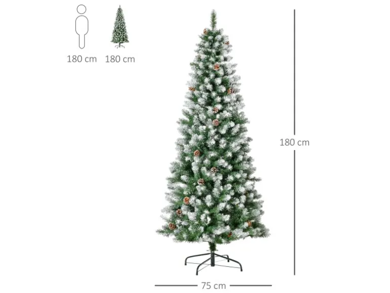 HOMCOM Künstlicher Weihnachtsbaum 180cm mit Kunstschnee 630 Astspitzen
