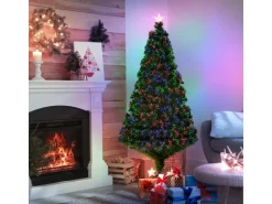 HOMCOM Künstlicher Weihnachtsbaum LED Lichtfaser mit Metallständer