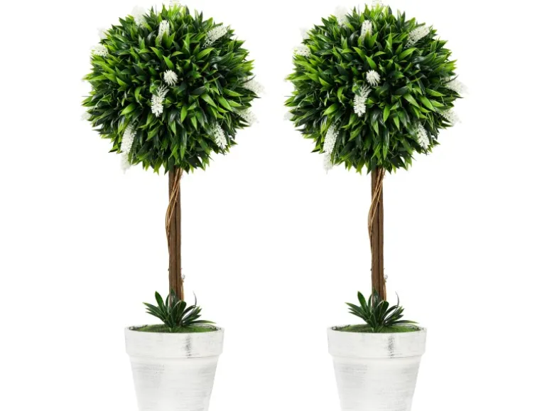 HOMCOM Kunstpflanze Kunststoff Zement Weiß 14,5L x 14,5B x 60H cm