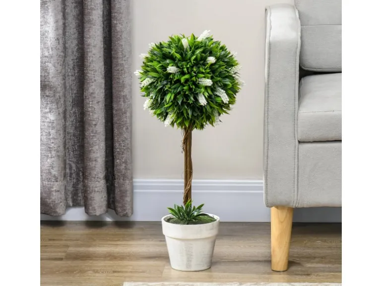 HOMCOM Kunstpflanze Kunststoff Zement Weiß 14,5L x 14,5B x 60H cm