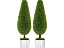 HOMCOM Kunstpflanze Zypresse 2er-Set 90 cm im Topf mit Kunstmoos