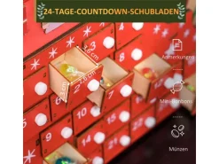 HOMCOM Weihnachts  Adventskalender Mehrschichtenplatte Rot 22,5L x 8B x 36H cm