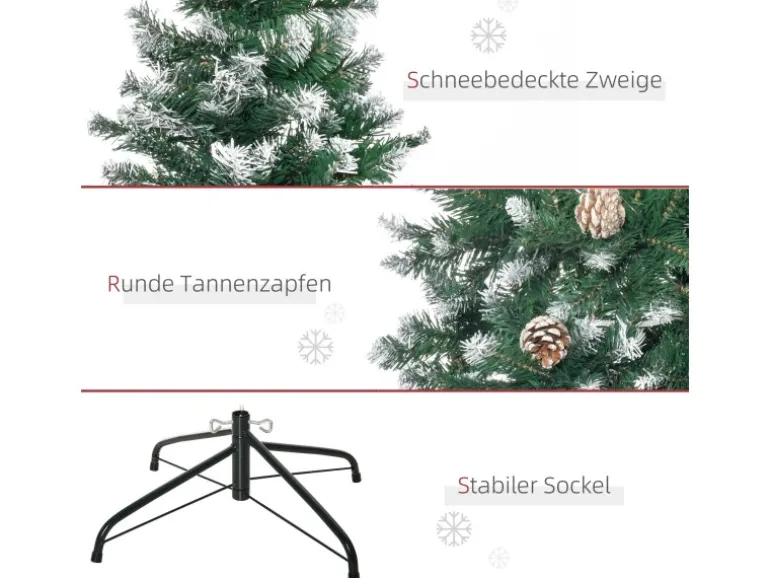 HOMCOM Weihnachtsbaum mit 59 Zapfen Kunststoff Stahl 90 x 180H cm