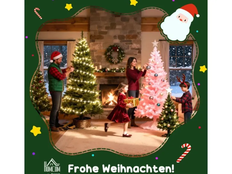 HOMCOM Weihnachtsbaum mit 59 Zapfen Kunststoff Stahl 90 x 180H cm