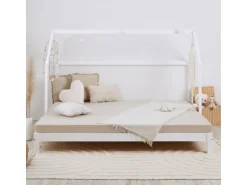 Homestyle4u Hausbett 90x200 in Weiß Ausziehbar 2591