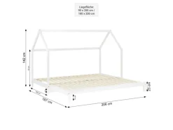 Homestyle4u Hausbett 90x200 mit 2 Matratzen Ausziehbar in Weiß 2719