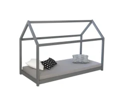 Homestyle4u Kinderbett 80 x 160 cm Hausbett Grau