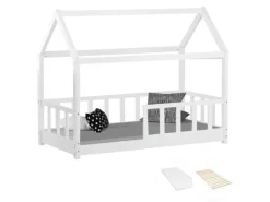 Homestyle4u Kinderbett 80x160 Weiß mit Lattenrost mit Matratze 2835