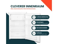 homeX Kühlschrank mit Gefrierfach Klein Mini Kühl-Gefrierkombination 109 Liter Freistehend 4-Sterne Gefrieren Weiß