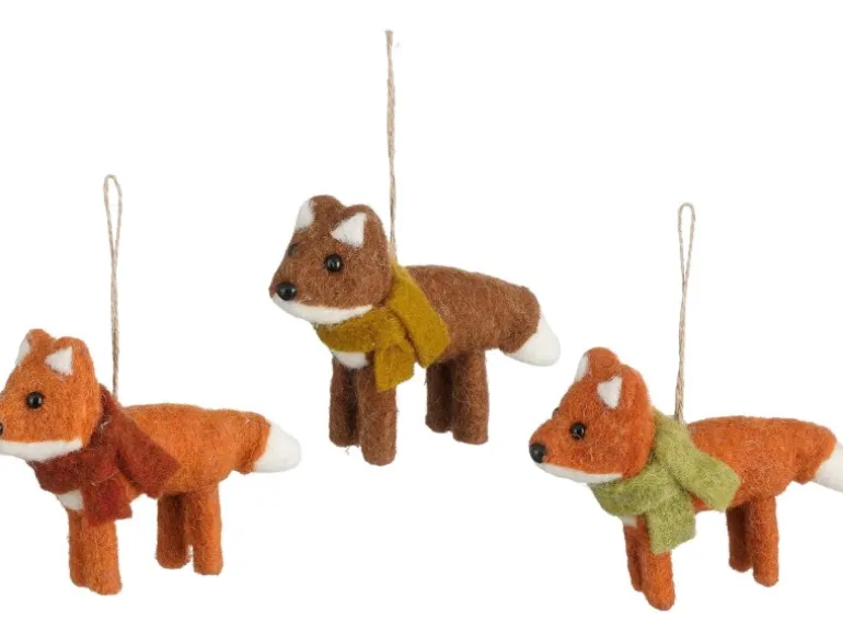 House of Seasons Ornament Fuchs Terra 3-fach Sortiert 13 cm x 4 cm x 9 cm Braun