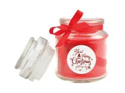 HS Candle Duftkerze & Glas Weihnachten Rot Bonbon 30h