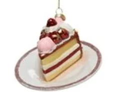 Kaemingk Christbaumschmuck Glas Bunt Torte auf Teller Laenge 12,5 cm