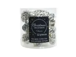 Kaemingk Christbaumschmuck Zapfen Glas  2,5 cm Laenge 6 cm 12 Stueck Silber