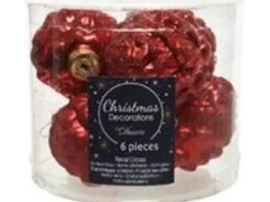 Kaemingk Christbaumschmuck Zapfen Glas  5 cm Laenge 7 cm 6 Stueck Weihnachtsrot