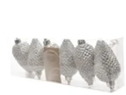 Kaemingk Christbaumschmuck Zapfen Bruchfest  4,5cm H 8cm 6St. Silber