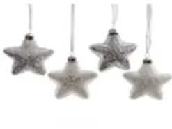 Kaemingk Weihnachtskugeln Christbaumschmuck Glas Stern Mit Perlen  8cm 4er Set